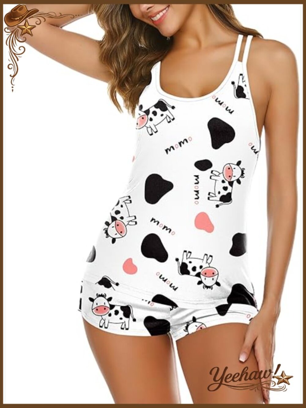 Womens Cami Pajama Set Sleeveless Racerback Tank Top Pjs Soft Sleepwear